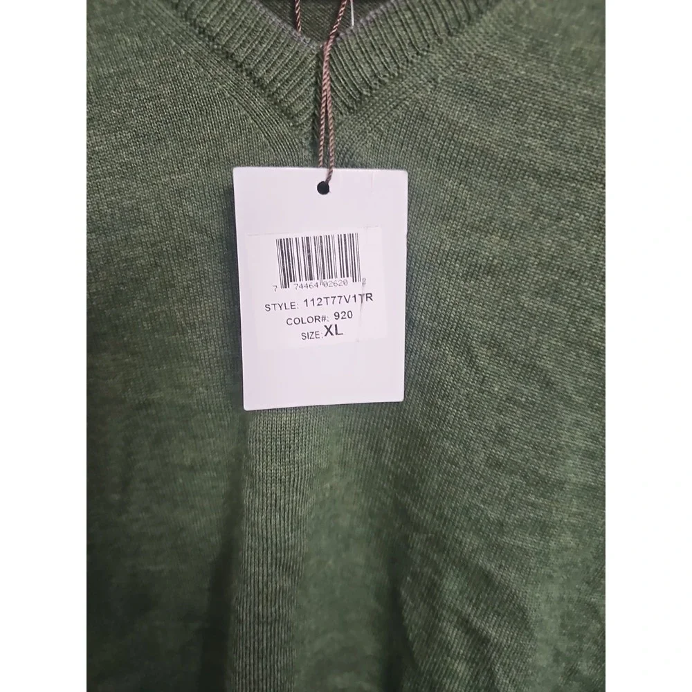 Toscano Mens Extra Fine Merino Wool V-Neck Sweater XL Green Pullover